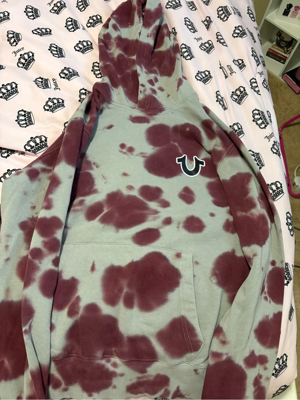 True Religion Burgundy Gray Tie Dye Sweatsuit Set